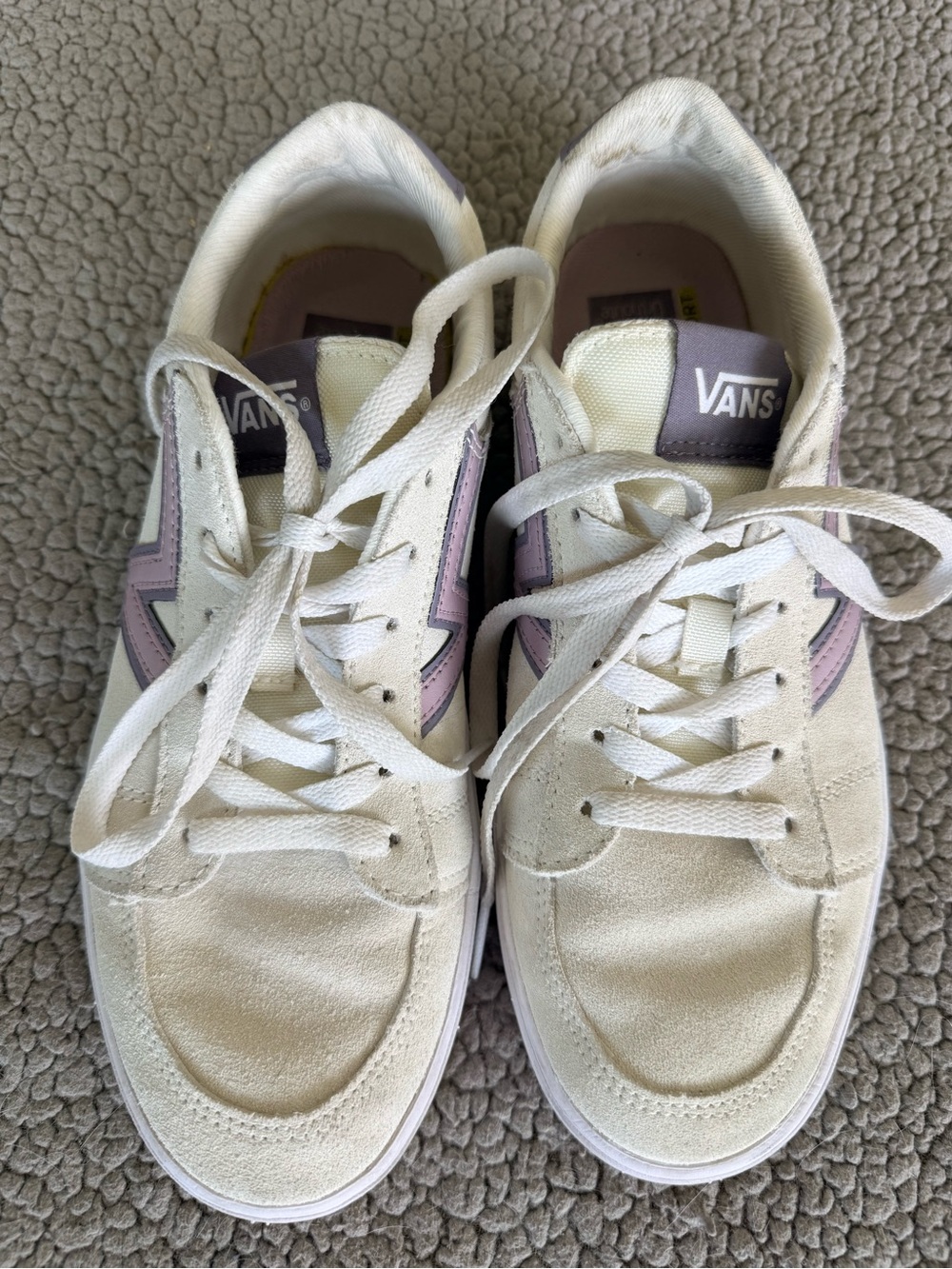 Vans Women's White and Lavender Low-Top Lace-Up Sneakers